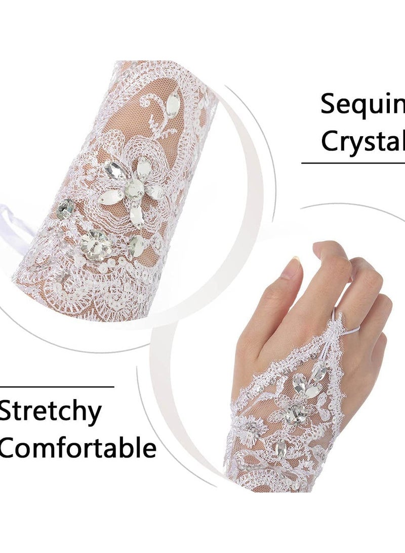 KASTWAVE Lace Gloves 1920s Lace Fingerless Gloves for Wedding Parties Bridal Wedding Dress Wedding Lace Gloves Hollow Out Fingerless Mesh Short Gloves Floral Lace Gloves for Wedding Opera Party (White)  - Image 4