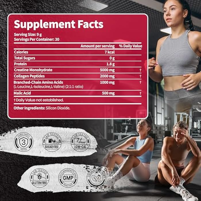 VEV Creatine Monohydrate for Women Powder 5000 mg with Collagen & BCAAs 2:1:1 – Creatine for Women, Supports Muscle Definition, Recovery & Energy – Unflavored, Sugar-Free, 9.5 oz, 30 Servings - Image 2