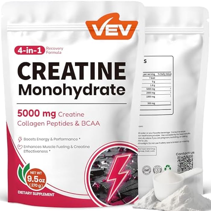 VEV Creatine Monohydrate for Women Powder 5000 mg with Collagen & BCAAs 2:1:1 – Creatine for Women, Supports Muscle Definition, Recovery & Energy – Unflavored, Sugar-Free, 9.5 oz, 30 Servings - Image 1