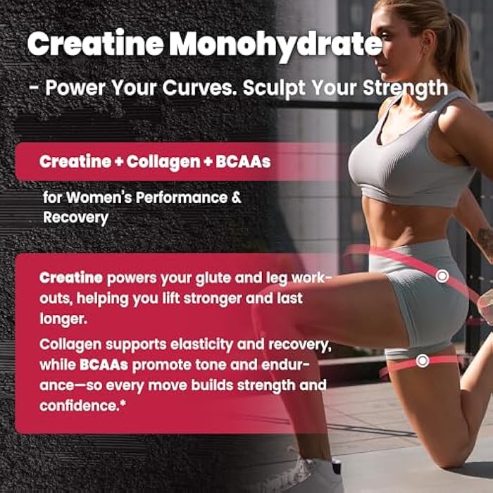 VEV Creatine Monohydrate for Women Powder 5000 mg with Collagen & BCAAs 2:1:1 – Creatine for Women, Supports Muscle Definition, Recovery & Energy – Unflavored, Sugar-Free, 9.5 oz, 30 Servings - Image 5