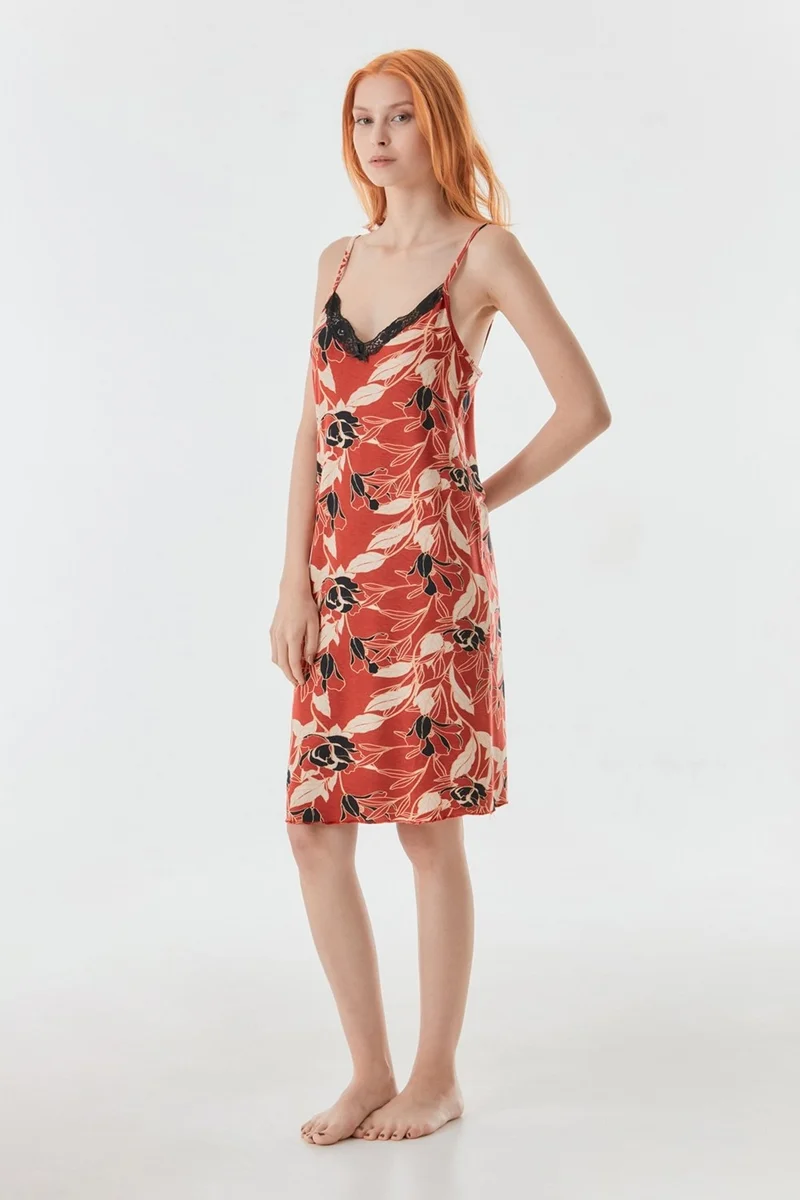 فولامودا Floral Patterned Rope Strap Nightgown