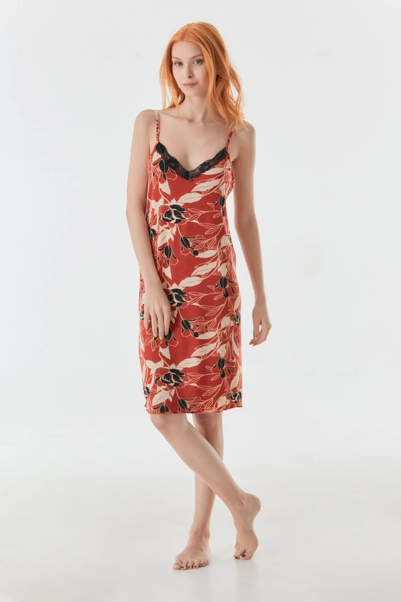فولامودا Floral Patterned Rope Strap Nightgown