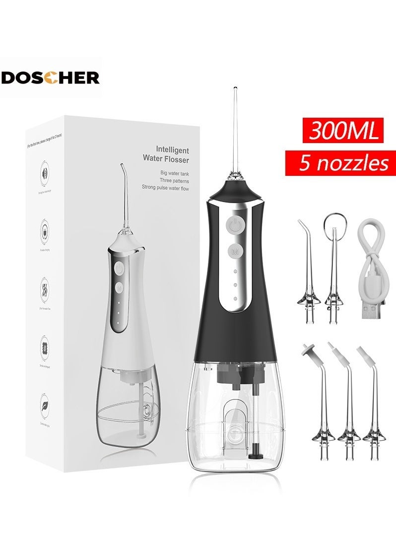 DOSCHER Portable Water Dental Flosser For Teeth Cleaning Dental Oral Irrigator With 3 Modes Scalable 5 Jet Nozzles IPX7 Water Resistance 300ML - Image 1