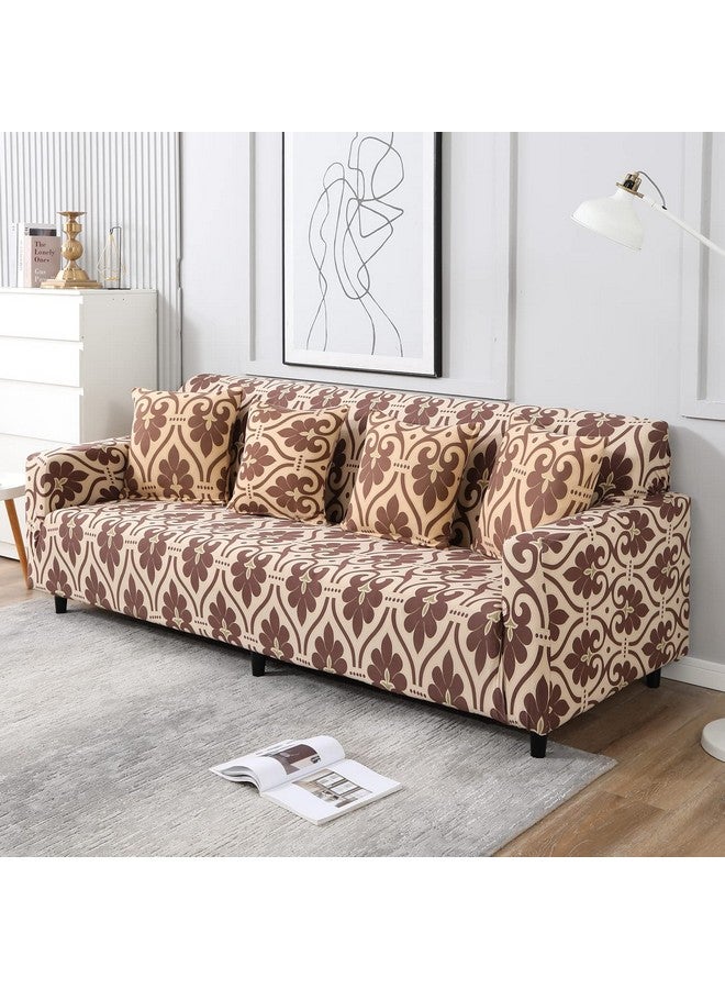 HOKIPO Elastic 4 Seater Sofa Cover Stretchable Slipcover, Beige Damask (AR-4096-D10) - Image 2