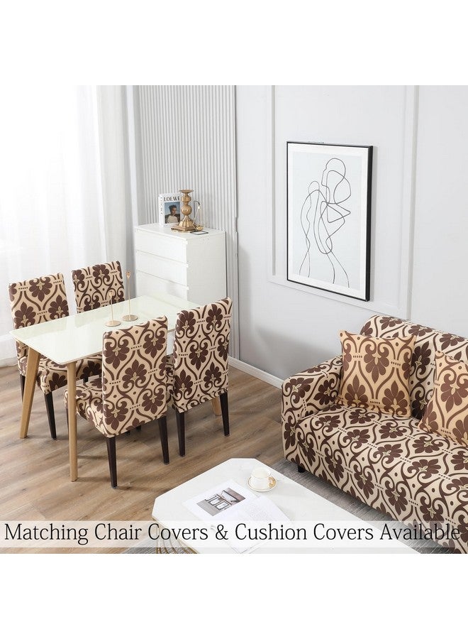 HOKIPO Elastic 4 Seater Sofa Cover Stretchable Slipcover, Beige Damask (AR-4096-D10) - Image 5