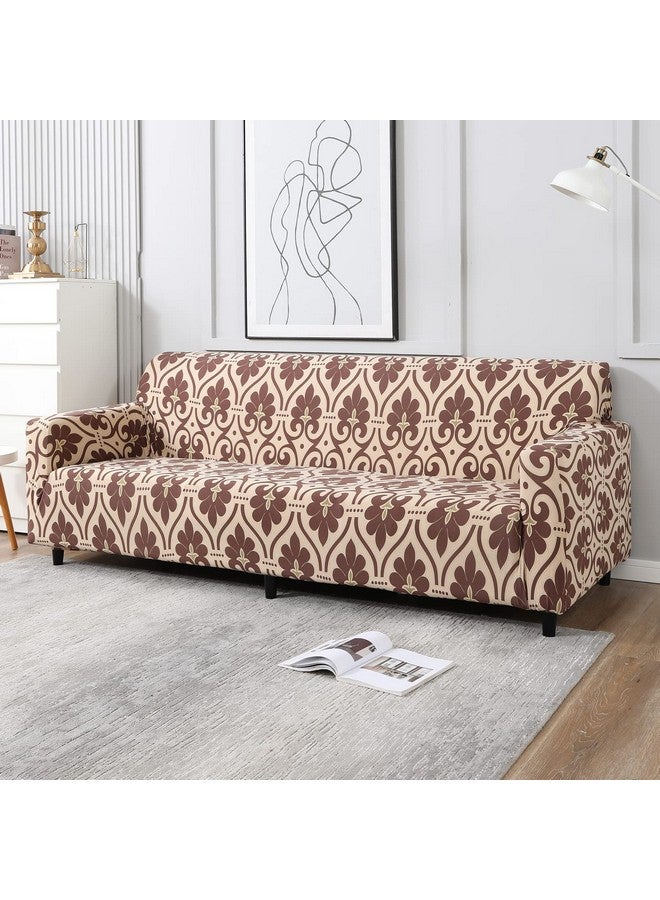 HOKIPO Elastic 4 Seater Sofa Cover Stretchable Slipcover, Beige Damask (AR-4096-D10) - Image 1