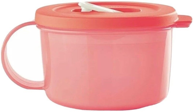 Tupperware CrystalWave Microwave Soup Mug Coral Pink 16 oz Capacity - Image 1
