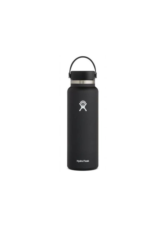 Wide Mouth Black Insulated Bottle, 1.2L