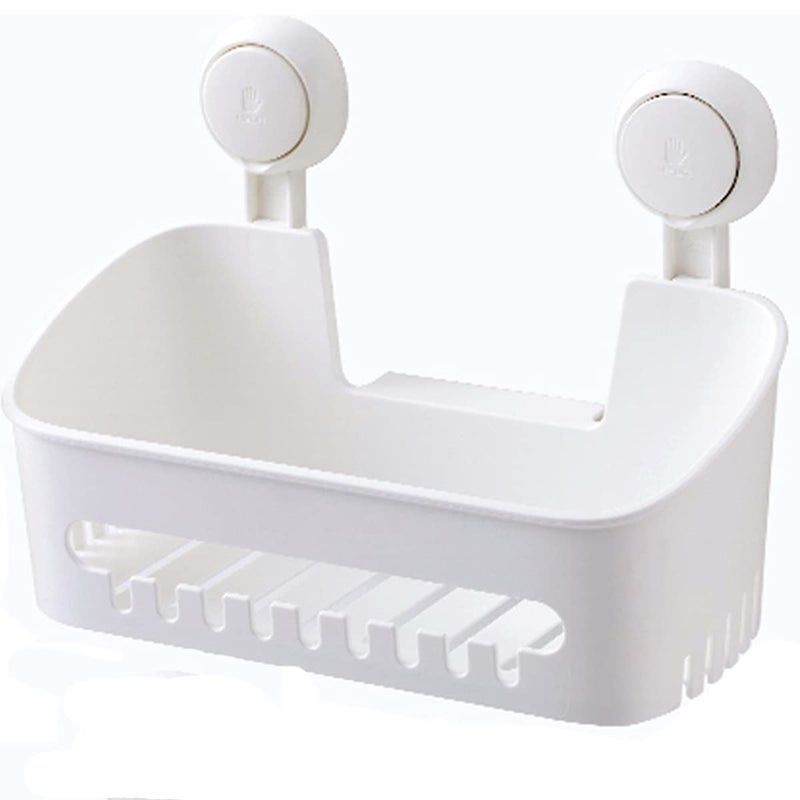 Plastic Shower Caddy Suction Cup Shower Organizer Basket Bath Shelf Strong Suction Power Bathroom Caddies with Fence Hooks Kitchen Rack Waterproof Oilproof Reusable for Shampoo Gel