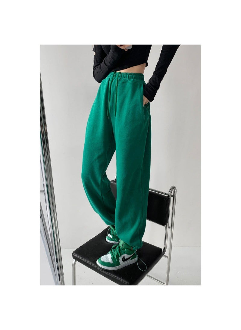 Generic Hong Kong Style 2024 European and American Style Street Shooting Sports Pants Womens Spring and Autumn Outer Wear Loose Drawstring Twist Pants Sweatpants Trendy High Street dark green 