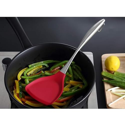 Baskety Kitchen Spatula Set Multipurpose Solid and Slotted Spatulas - Nylon Utensils with Nonstick, 304(18/10) Stainless Steel Handle Pack of 2 (Slotted+Spatula Red) - Image 4