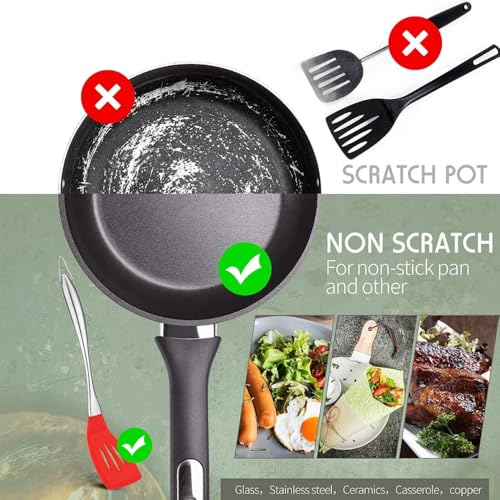 Baskety Kitchen Spatula Set Multipurpose Solid and Slotted Spatulas - Nylon Utensils with Nonstick, 304(18/10) Stainless Steel Handle Pack of 2 (Slotted+Spatula Red) - Image 5
