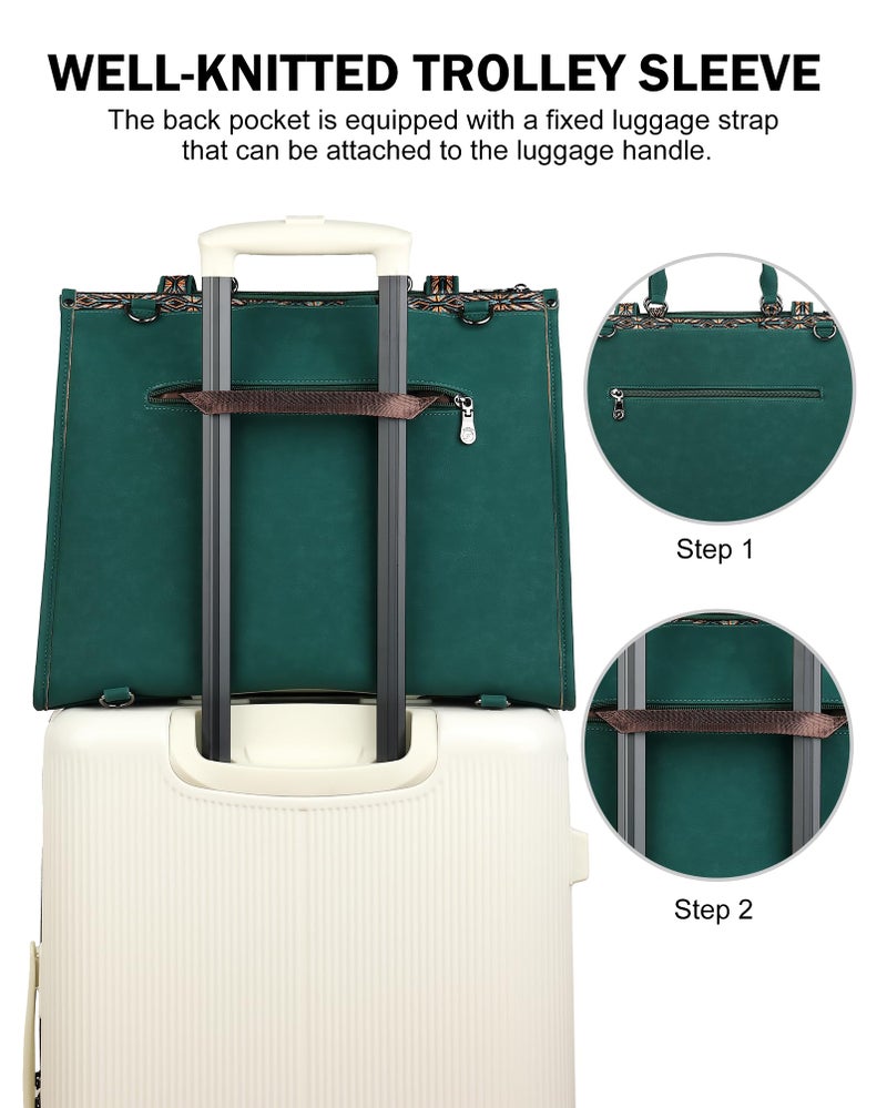 FADEON Laptop Bag for Women Designer PU Leather Large Tote Bags Backpack Purses with 15.6 Laptop Compartment Travel Shoulder Handbag Green - Image 5