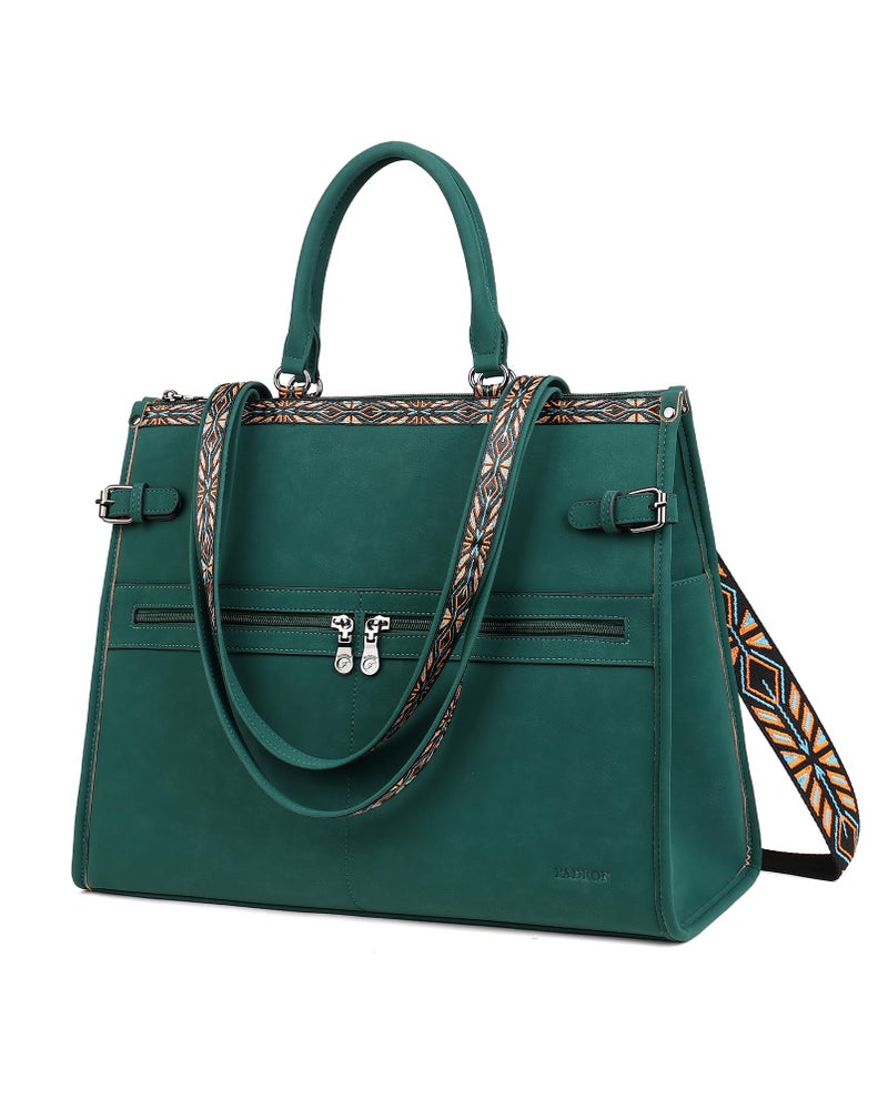 FADEON Laptop Bag for Women Designer PU Leather Large Tote Bags Backpack Purses with 15.6 Laptop Compartment Travel Shoulder Handbag Green - Image 1