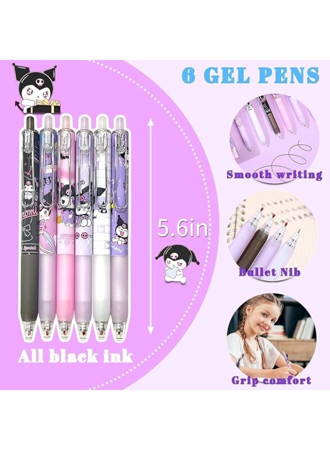 KuromiSchool Supplies Set Cute Stationery Gift Set Kawaii Back to School Stationary Including A5 Notebook Pencil Case Pens Stickers ID Badge holder Ruler Eraser - Image 2