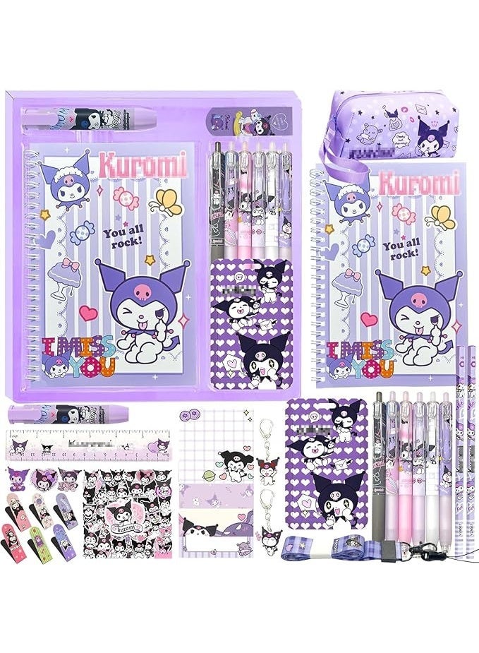 KuromiSchool Supplies Set Cute Stationery Gift Set Kawaii Back to School Stationary Including A5 Notebook Pencil Case Pens Stickers ID Badge holder Ruler Eraser - Image 1