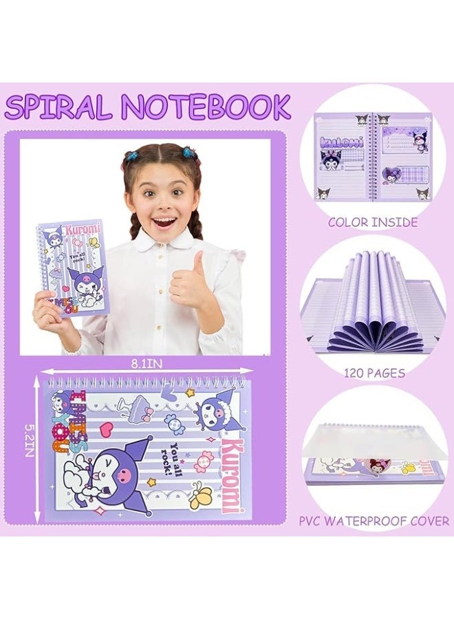 KuromiSchool Supplies Set Cute Stationery Gift Set Kawaii Back to School Stationary Including A5 Notebook Pencil Case Pens Stickers ID Badge holder Ruler Eraser - Image 3