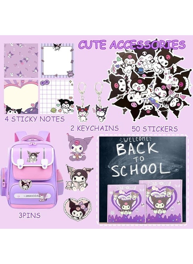 KuromiSchool Supplies Set Cute Stationery Gift Set Kawaii Back to School Stationary Including A5 Notebook Pencil Case Pens Stickers ID Badge holder Ruler Eraser - Image 5