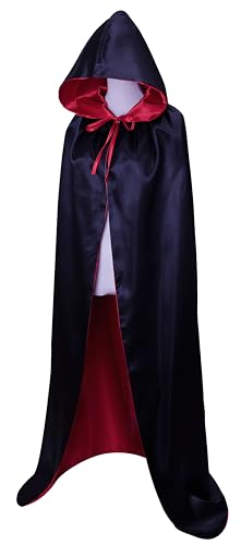 VGLOOK Unisex Christmas Halloween Witch Party Reversible Hooded Adult Vampires Cape Cloak (black/red) - Image 3