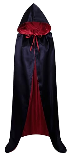 VGLOOK Unisex Christmas Halloween Witch Party Reversible Hooded Adult Vampires Cape Cloak (black/red) - Image 1