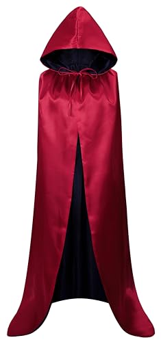 VGLOOK Unisex Christmas Halloween Witch Party Reversible Hooded Adult Vampires Cape Cloak (black/red) - Image 2