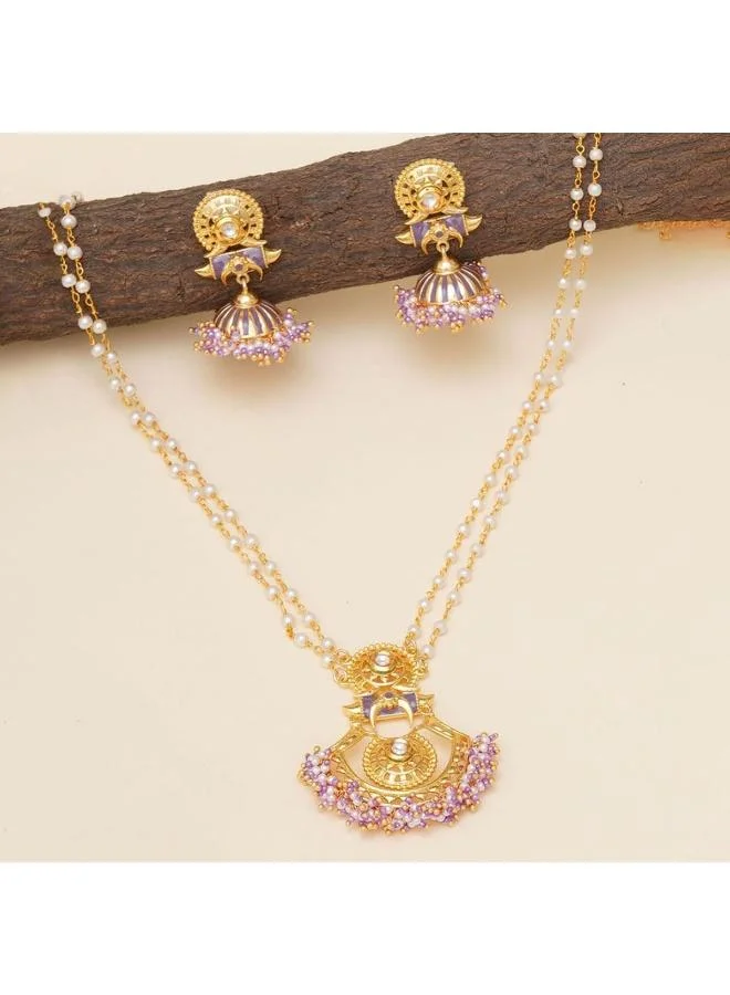 فويلا VOYLLA Festive Hues Faux Adorned Brass Jewellery Set, Onesize, Brass, No Gemstone