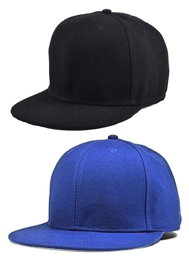 Zacharias Men's Cotton Hiphop Cap Black & Blue Free Size Pack of 2