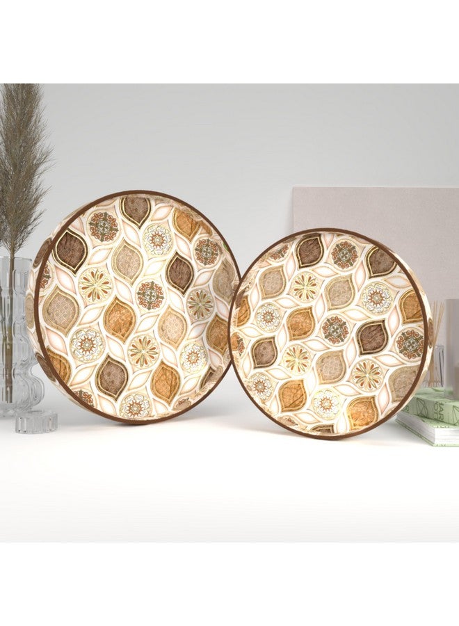 Castleite Ember Decorative Round Wooden Tray Set of 2 Handcrafted Trays for Serving, Use in Kitchen, Dining Table, Decor or Storage - Epoxy Resin Coated - Large, Small (Hanayaka) - Image 1
