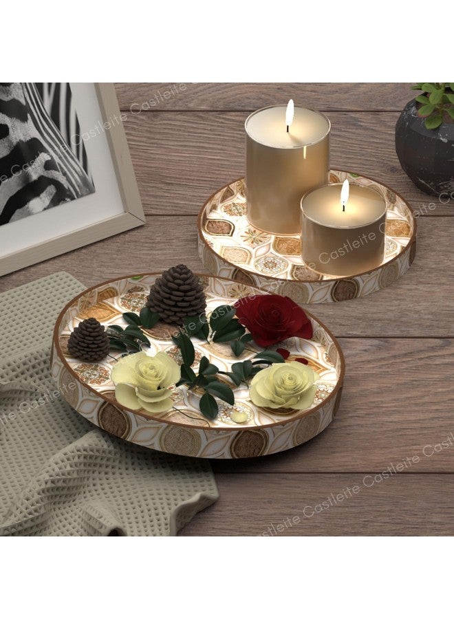 Castleite Ember Decorative Round Wooden Tray Set of 2 Handcrafted Trays for Serving, Use in Kitchen, Dining Table, Decor or Storage - Epoxy Resin Coated - Large, Small (Hanayaka) - Image 3