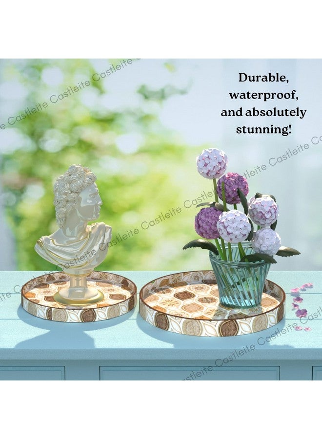 Castleite Ember Decorative Round Wooden Tray Set of 2 Handcrafted Trays for Serving, Use in Kitchen, Dining Table, Decor or Storage - Epoxy Resin Coated - Large, Small (Hanayaka) - Image 4