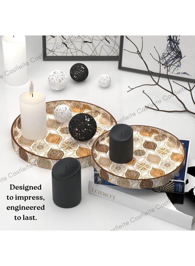 Castleite Ember Decorative Round Wooden Tray Set of 2 Handcrafted Trays for Serving, Use in Kitchen, Dining Table, Decor or Storage - Epoxy Resin Coated - Large, Small (Hanayaka) - Image 5