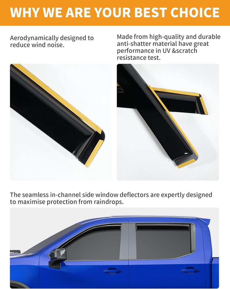 Deejecsun In-Channel Window Rain Guards for Chevy Silverado 1500/GMC Sierra 1500 (2019-2026) Crew Cab - Image 5