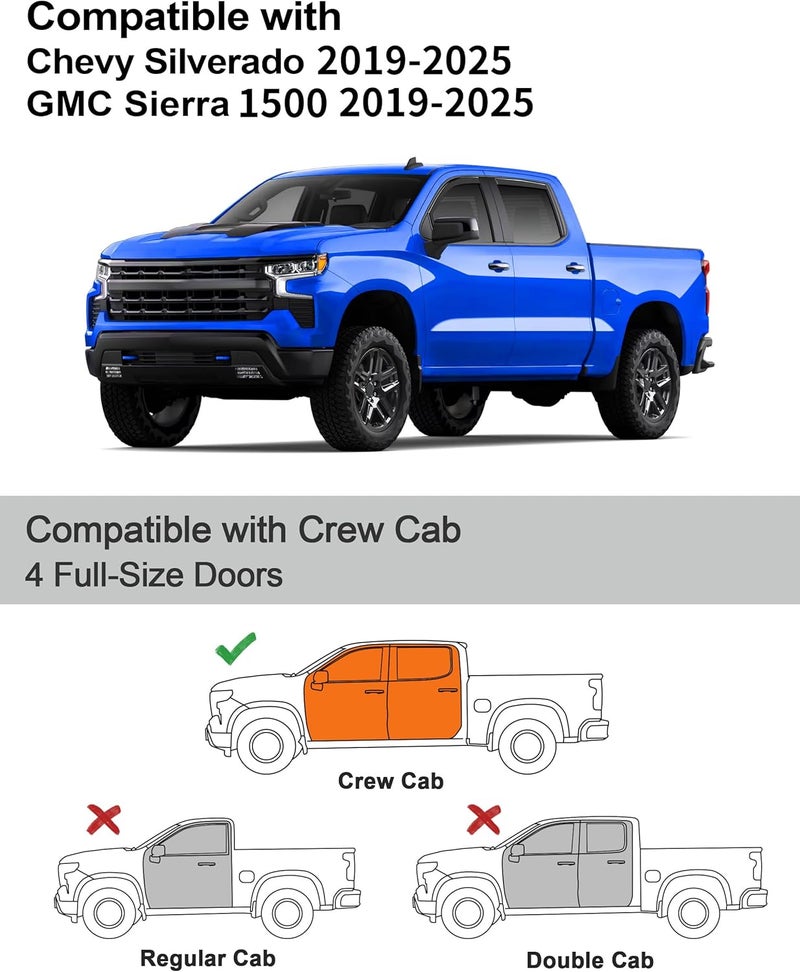 Deejecsun In-Channel Window Rain Guards for Chevy Silverado 1500/GMC Sierra 1500 (2019-2026) Crew Cab - Image 3