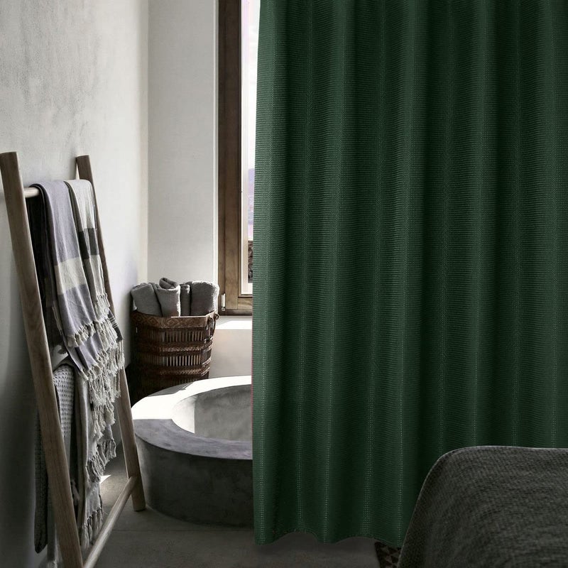 SPXTEX Dark Green Shower Curtains 84 inches Long Waterproof Fabric Farmhouse Modern Rectangle Textured Shower Curtains with Hooks for Bathroom Decorative Shower Room 72 W X 84 L