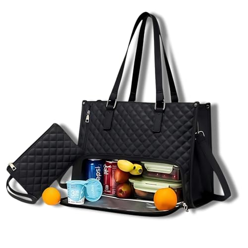 Gowloz Large Laptop & Lunch Tote Bag for Women – Spacious Office Shoulder Handbag for Work, Travel & Daily Use with Multi Compartments (Black) - Image 1