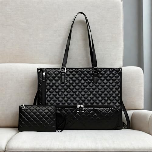 Gowloz Large Laptop & Lunch Tote Bag for Women – Spacious Office Shoulder Handbag for Work, Travel & Daily Use with Multi Compartments (Black) - Image 3