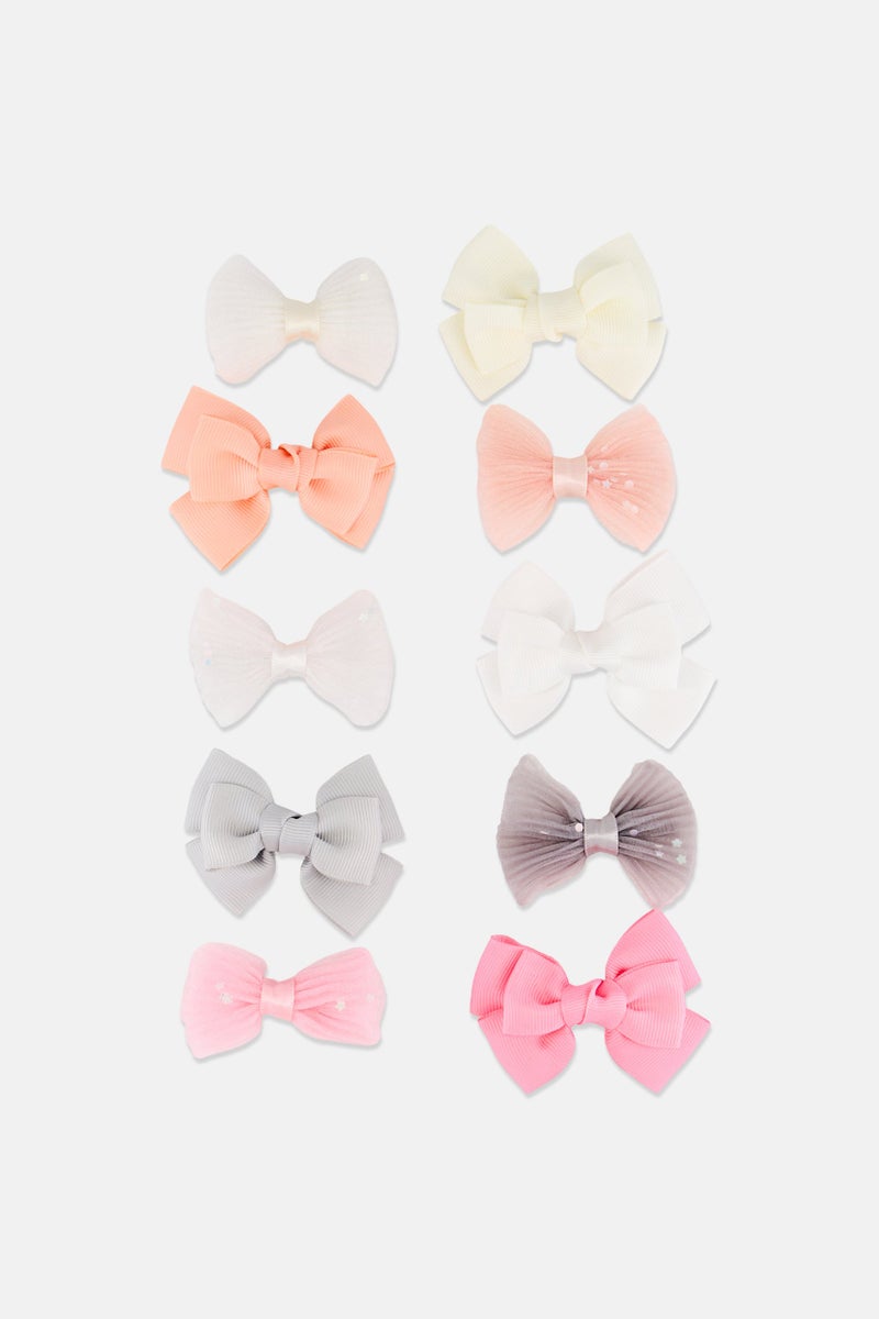 Expressions Kids Girl 10 Pieces Hair Clips With Bow Set, Multicolor - Image 3