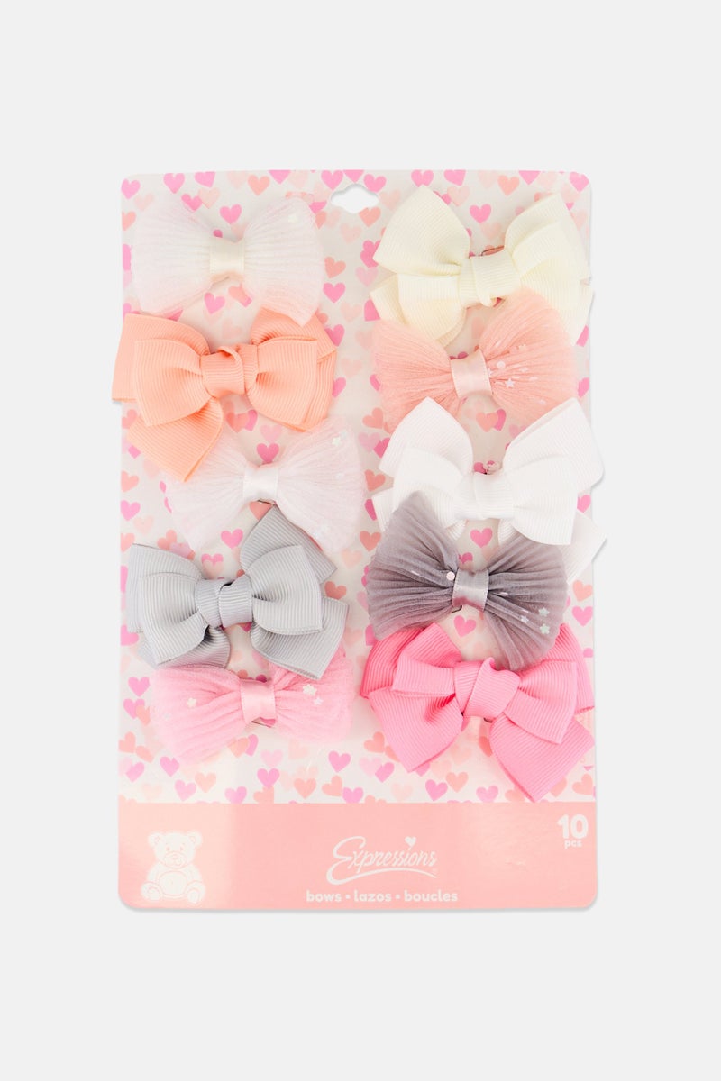 Expressions Kids Girl 10 Pieces Hair Clips With Bow Set, Multicolor - Image 1