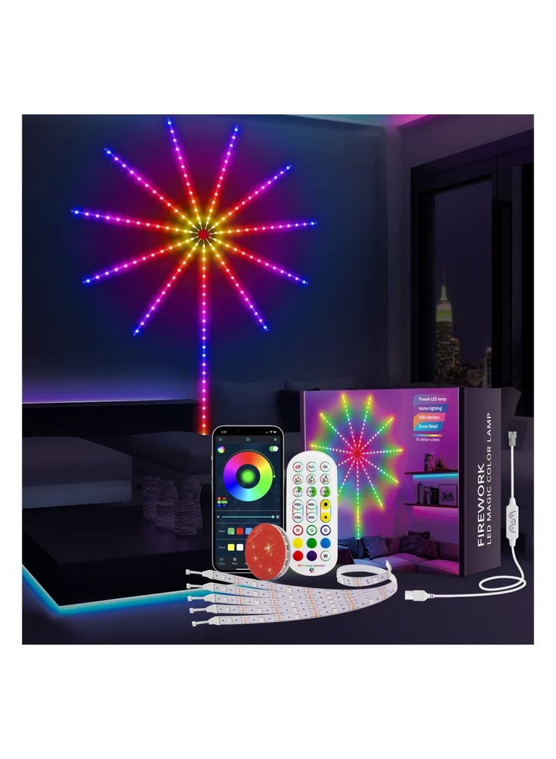 Raxoom Smart Firework Led Lights USB Powered Room Decor, Color Changing Fireworks Led Lights for Bedroom with Launch Burst Effect, RGB Led Strip Lights - Image 1