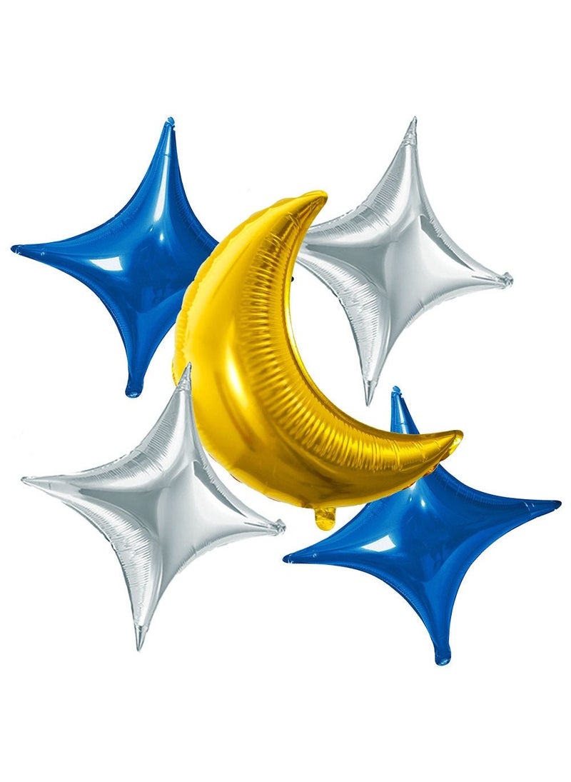 فولات باقة بالونات عيد مبارك على شكل هلال ذهبي ونجمة ورقائق معدنية، عبوة من 5 قطع