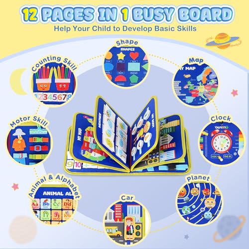 URMYWO Busy Board - Montessori Toys for 1 2 3 4 Year Old, Busy Book Toddler Activities with Fine Motor Skills, Autism Sensory Toys Gifts for Boys Girls, Travel Toys for Road Trip Plane Car - Image 2