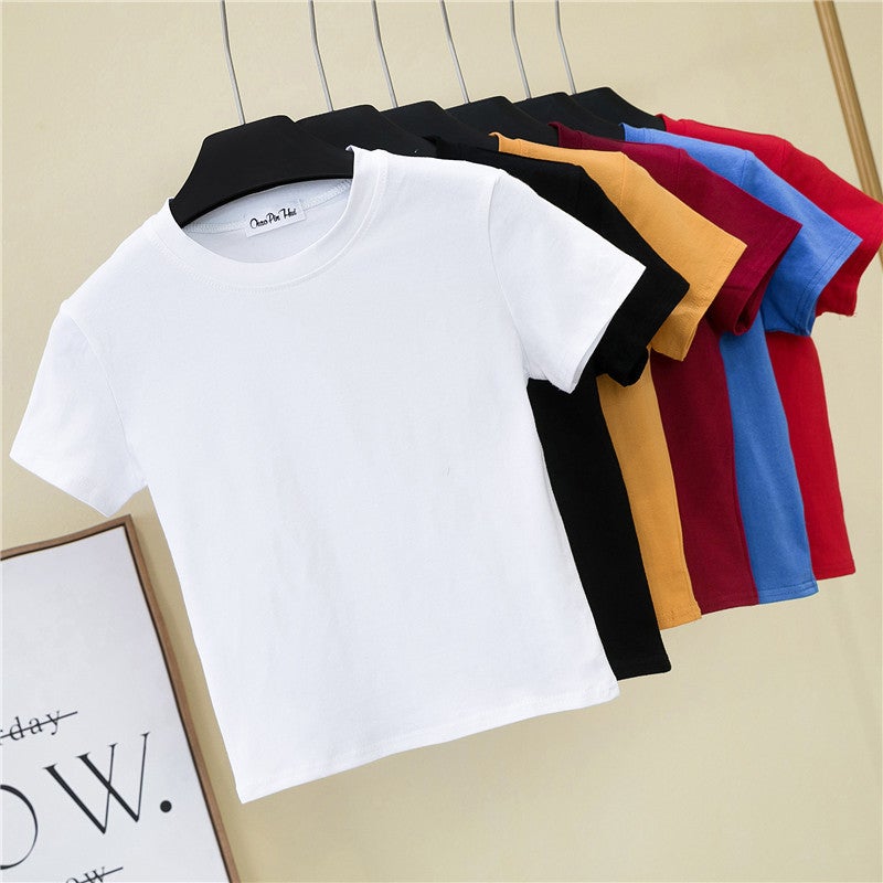 Half Turtleneck Short-Sleeved Navel-Baring T-Shirt Women'S Summer Tight-Fitting Navel-Baring Bottoming Shirt Short High-Waisted Pure Color Sports Top - Image 3