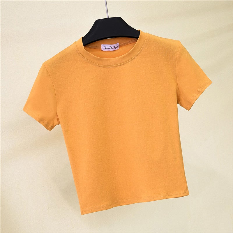 Half Turtleneck Short-Sleeved Navel-Baring T-Shirt Women'S Summer Tight-Fitting Navel-Baring Bottoming Shirt Short High-Waisted Pure Color Sports Top - Image 5