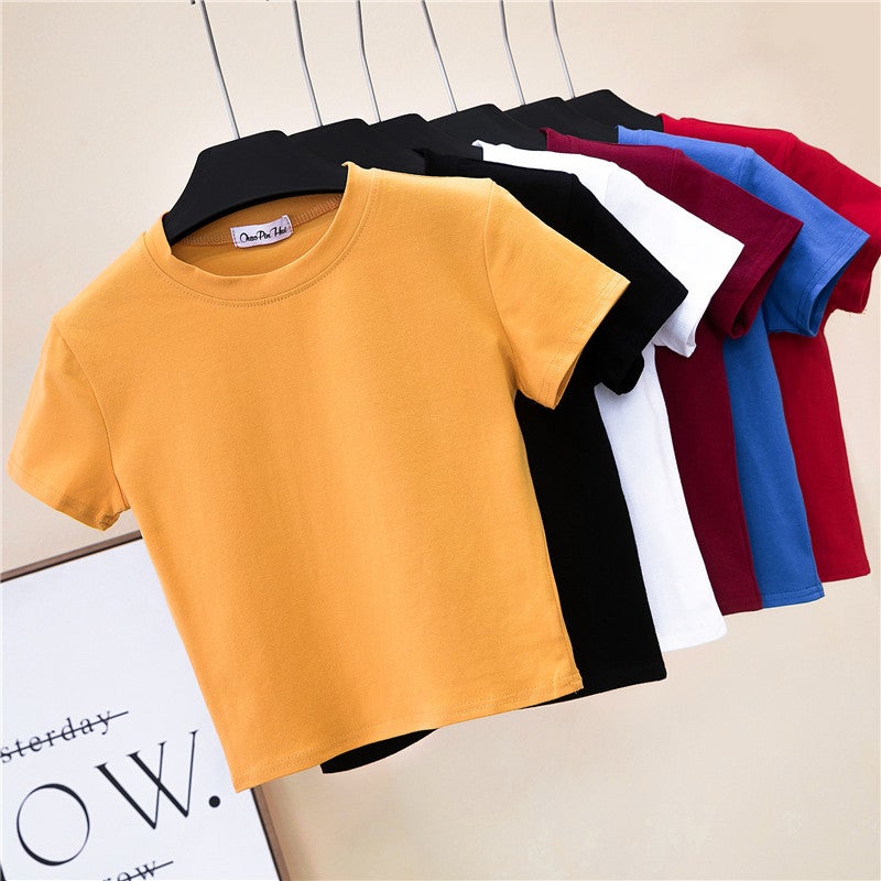 Half Turtleneck Short-Sleeved Navel-Baring T-Shirt Women'S Summer Tight-Fitting Navel-Baring Bottoming Shirt Short High-Waisted Pure Color Sports Top - Image 4