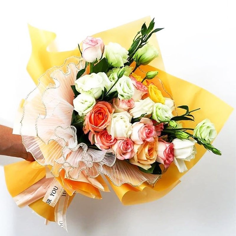 Amsthow 3 Pack Flower Wrapping Mesh Floral Wraps Paper with Bow 4.5 Yards White Translucent Wrinkled Wave Net Yarn Pleated Tulle for Weddding Favor Florist Flowers Bouquet Accessories Packaging - Image 5