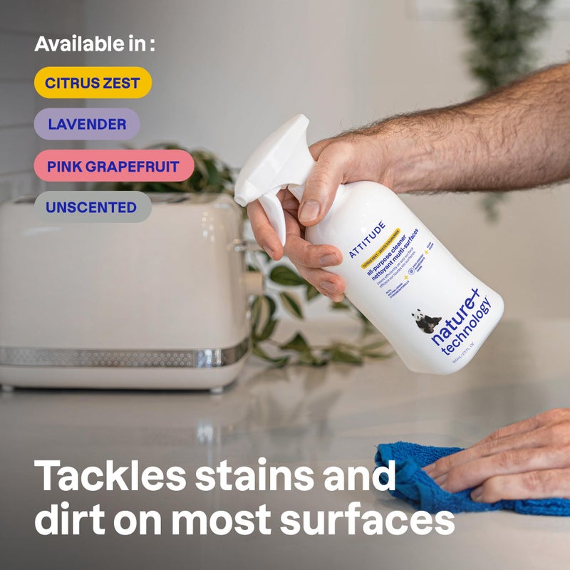 ATTITUDE All Purpose Cleaner Spray, EWG Verified, Vegan, Made with 94% Plant-Based Ingredients, Streak-Free for Kitchen, Bathroom, Glass & More, Unscented, 27.1 Fl Oz - Image 2