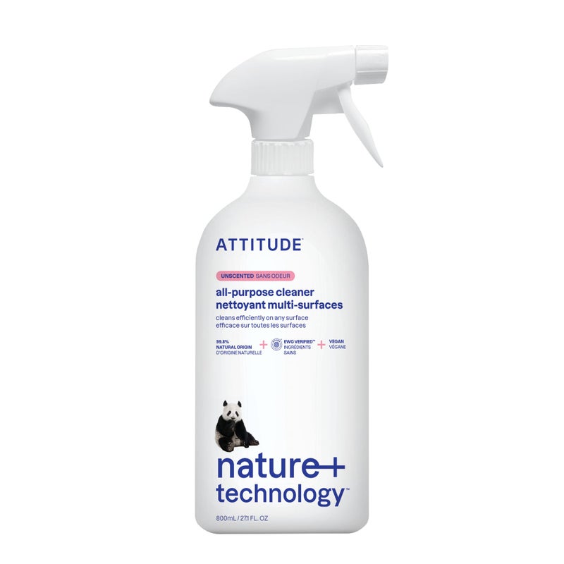 ATTITUDE All Purpose Cleaner Spray, EWG Verified, Vegan, Made with 94% Plant-Based Ingredients, Streak-Free for Kitchen, Bathroom, Glass & More, Unscented, 27.1 Fl Oz - Image 1