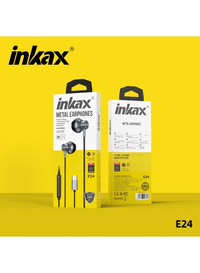 Inkax E24 1.2M Type-C Half-in-ear metal earphones Crystal Clear Audio Music - Image 2