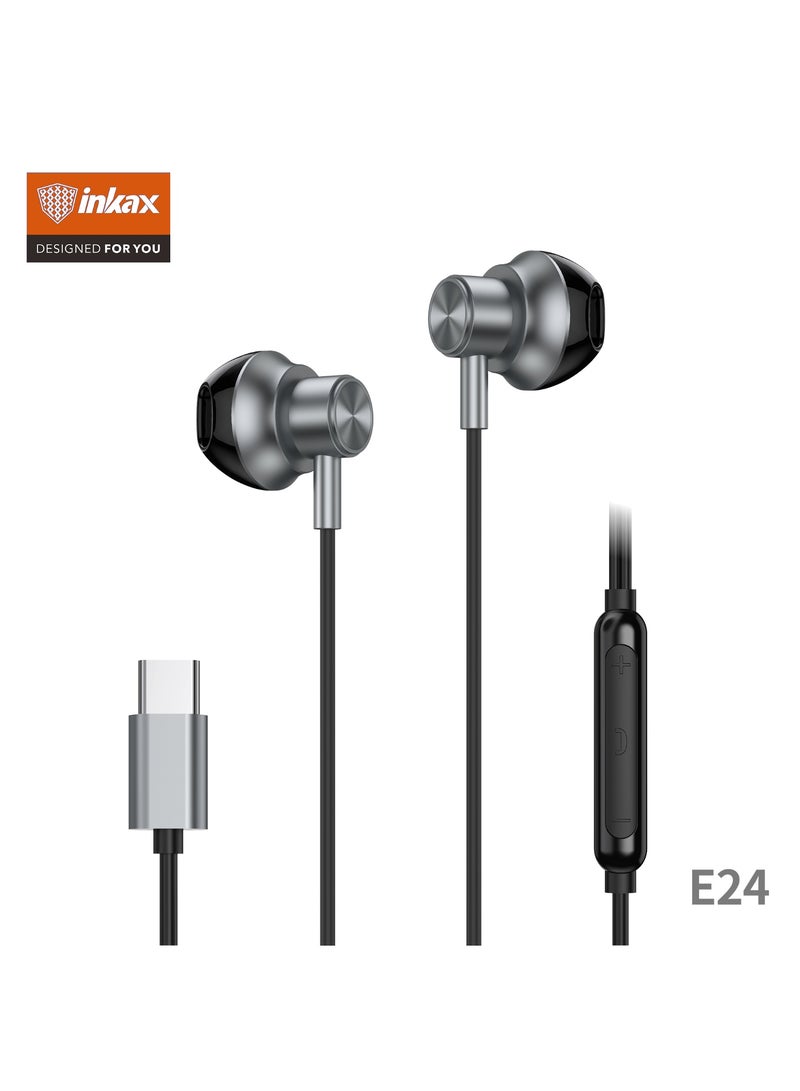 Inkax E24 1.2M Type-C Half-in-ear metal earphones Crystal Clear Audio Music - Image 1