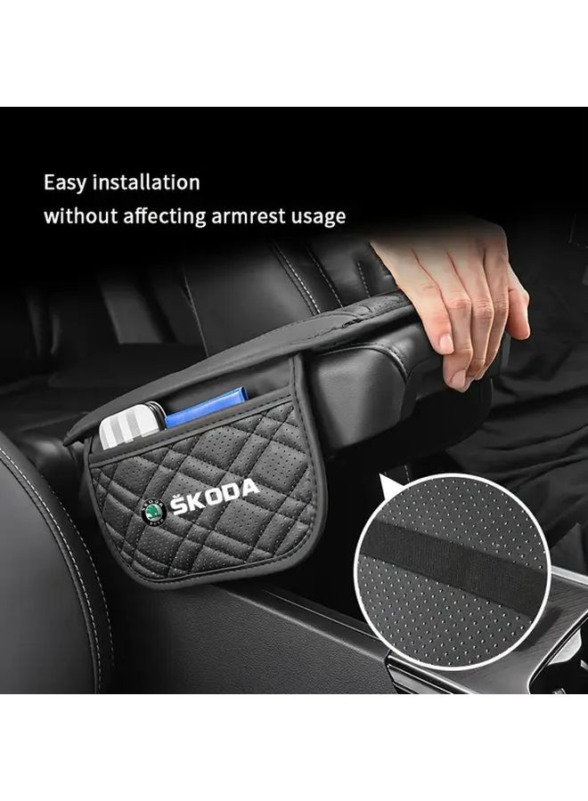 1pc Car Armrest Pad with Storage Pockets Durable Faux Leather Scratch Resistant - Image 4
